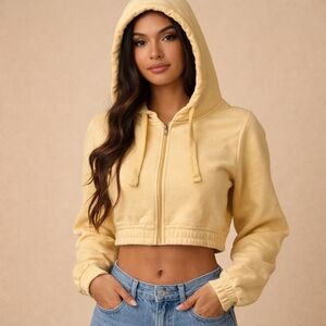 Beige Cropped Hoodie Jacket
